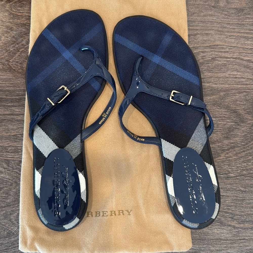 Burberry Navy and Black Plaid Sandals